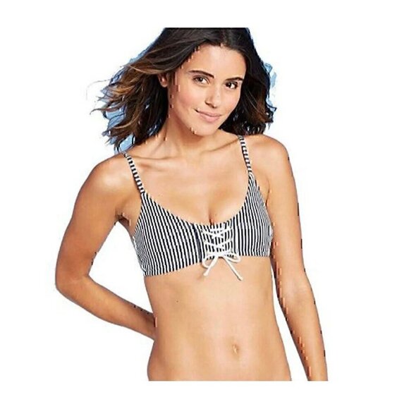 XHILARATION SWIM LACE UP FRONT BRALETTE BIKINI TOP, SIZE MEDIUM - Picture 2 of 5
